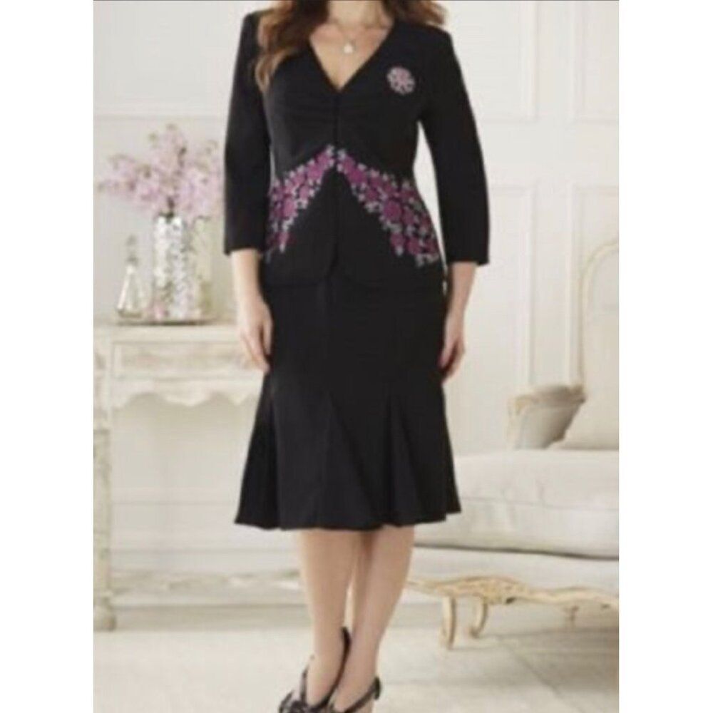Midnight Velvet Women Long Sleeve Black Embroidered Floral Jacket Size 10